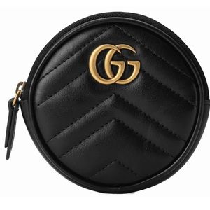 GG Gucci Marmont Black Leather Matelassé Coin Purse & Keychain